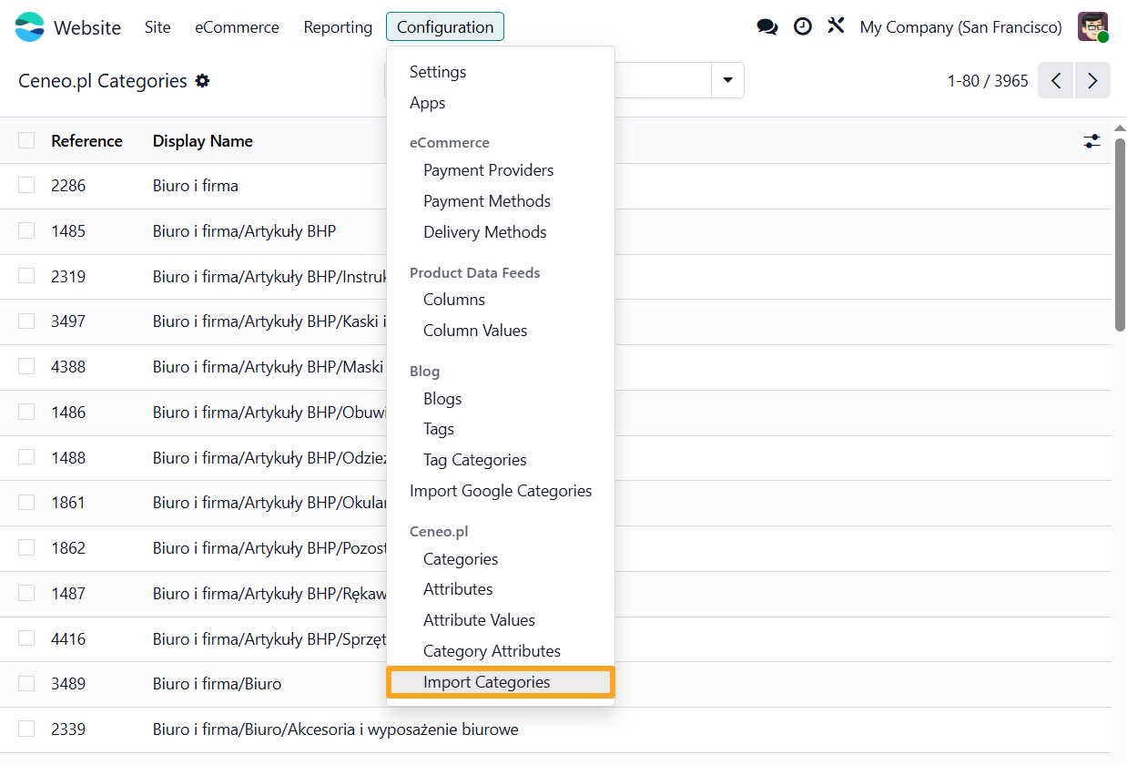 odoo website configuration ceneo import categories